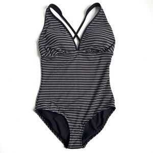 Liz Claiborne Swimwear One Piece Swimsuit  Cross Back Black & White Size 10